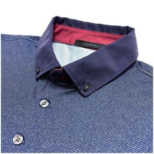 Greyson Men’s Performance Polo Button Down Collar Preppy Golf Navy Blue EUC Sz M